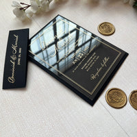 Stunning Acrylic Wedding Invitation Set with RSVP, featuring Gold Foil Accents. Personalized Kit including Gold Foil Details