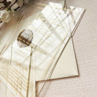 Elegant Acrylic Wedding Invitation, complete with RSVP. Featuring a lavish Gold Foil Wedding Invite, this Personalized Wedding Invitation Kit also includes delicate Rose Gold and Silver Foil details for a touch of opulence