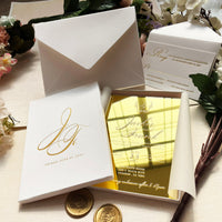 Gold Mirror Wedding Invitations, Wedding Invitation Boxed Design, Minimal Wedding Invite, Wedding Invitation Suite, Sophisticated