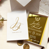 Gold Mirror Wedding Invitations, Wedding Invitation Boxed Design, Minimal Wedding Invite, Wedding Invitation Suite, Sophisticated