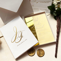 Gold Mirror Wedding Invitations, Wedding Invitation Boxed Design, Minimal Wedding Invite, Wedding Invitation Suite, Sophisticated