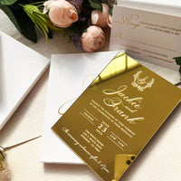 Gold Mirror Wedding Invitations, Wedding Invitation Boxed Design, Minimal Wedding Invite, Wedding Invitation Suite, Sophisticated