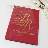 Luxury Boxed Acrylic Wedding Invitation with Real Gold Foil Printing