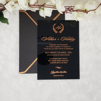 Black & Rose Gold Gorgeous Wedding Invitations with Vellum Wrap and Wax Seal