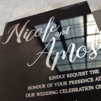 Black Acrylic Wedding Invitation with Real Silver Foil