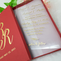 Luxury Boxed Acrylic Wedding Invitation with Real Gold Foil Printing