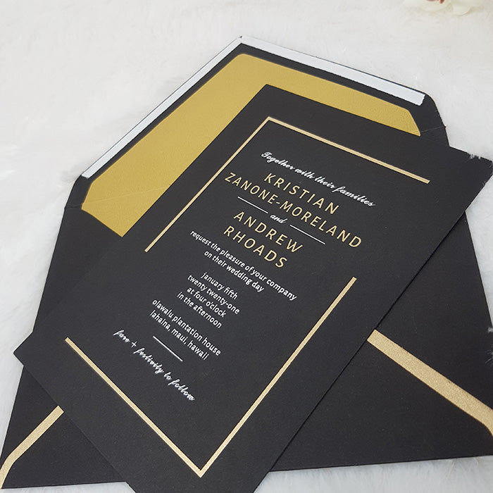 Black and White Wedding Invitations | Luxury Black, Gold Wedding Invites