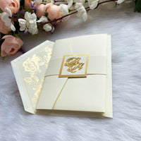 Ivory & Gold Pocket Fold Plexiglass Invitation YWI-7007