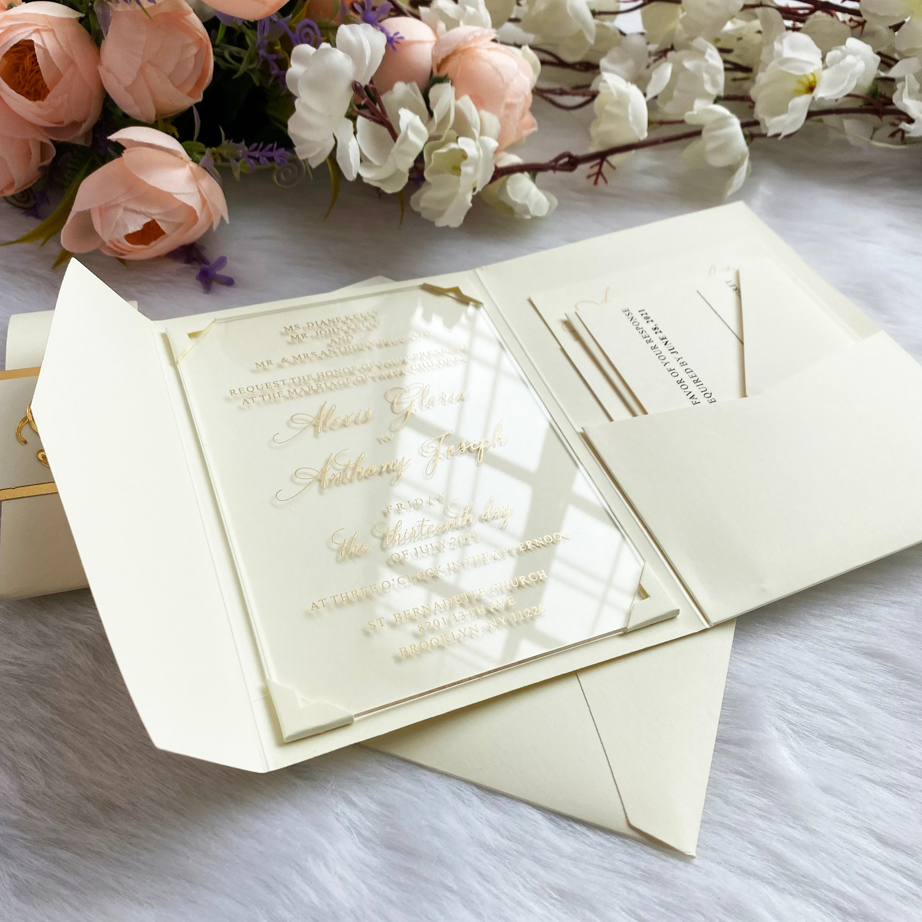 Custom Style Pocket Fold Invitation & Acrylic Wedding Card