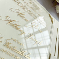 Ivory & Gold Pocket Fold Plexiglass Invitation YWI-7007