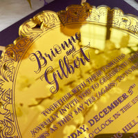 Opaque Love Gold Mirror Invitation with Eggplant Color Envelopes YWI-7009
