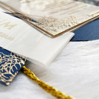 Luxury Vellum Bally Band Invitation | Clear Invite with Gold Ink YWI-7011