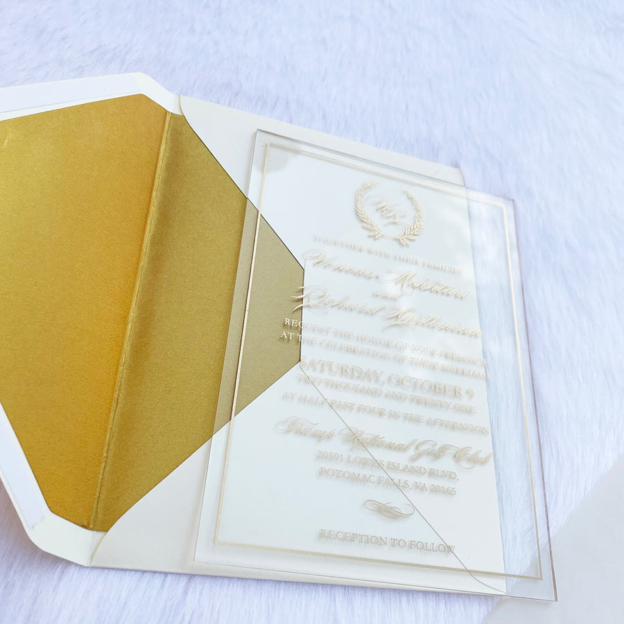 Delicate Gold and Ivory Clear Wedding Invitation | MyPrintMan