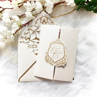 White and Dusty Rose Color Door Style Acrylic Wedding Invitations