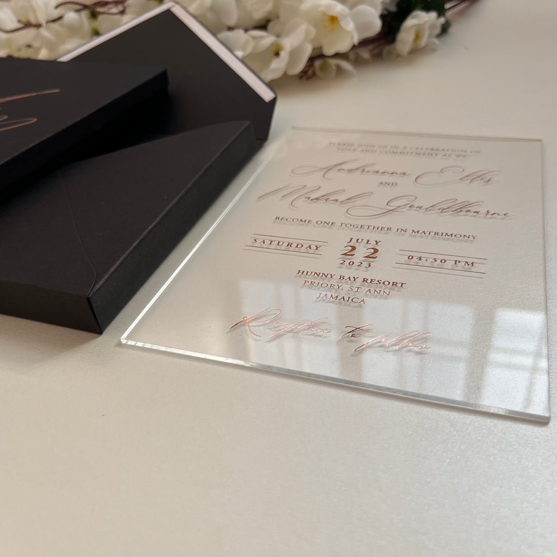 Luxury Rose Gold Black Wedding Invitations