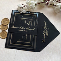 Stunning Acrylic Wedding Invitation Set with RSVP, featuring Gold Foil Accents. Personalized Kit including Gold Foil Details