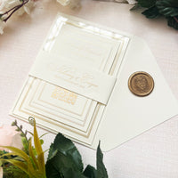 Elegant Acrylic Wedding Invitation, complete with RSVP. Featuring a lavish Gold Foil Wedding Invite, this Personalized Wedding Invitation Kit also includes delicate Rose Gold and Silver Foil details for a touch of opulence