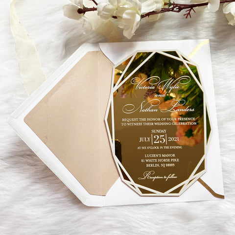 Gold Foil Printed Acrylic Wedding Invitation with Black Envelope, Eleg –  World of Wedding Co.