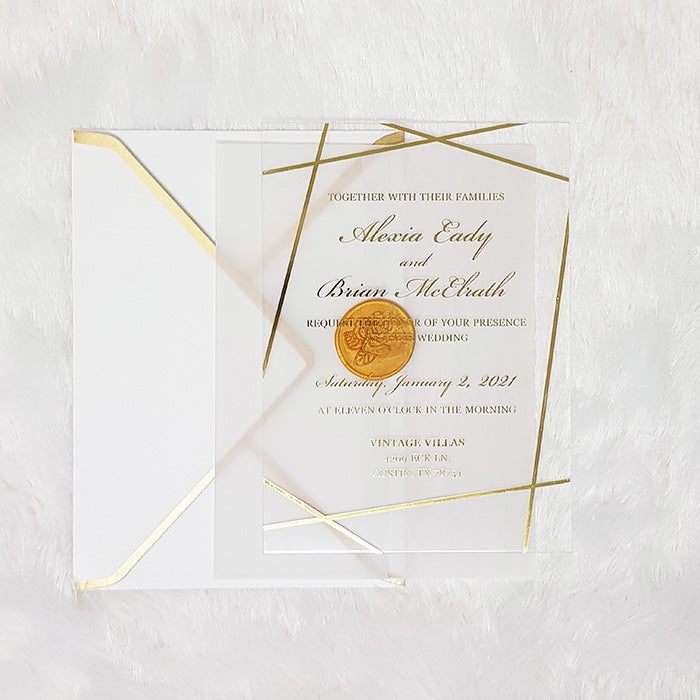 Clear Wedding Invitation, Rigid Acrylic Invitation, Geometric Design