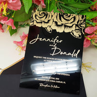 Black Rigid Acrylic Wedding Invitation with Rose Designs