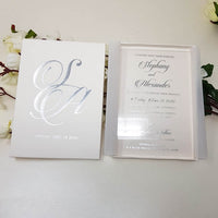 White & Silver Boxed Acrylic Wedding Invite