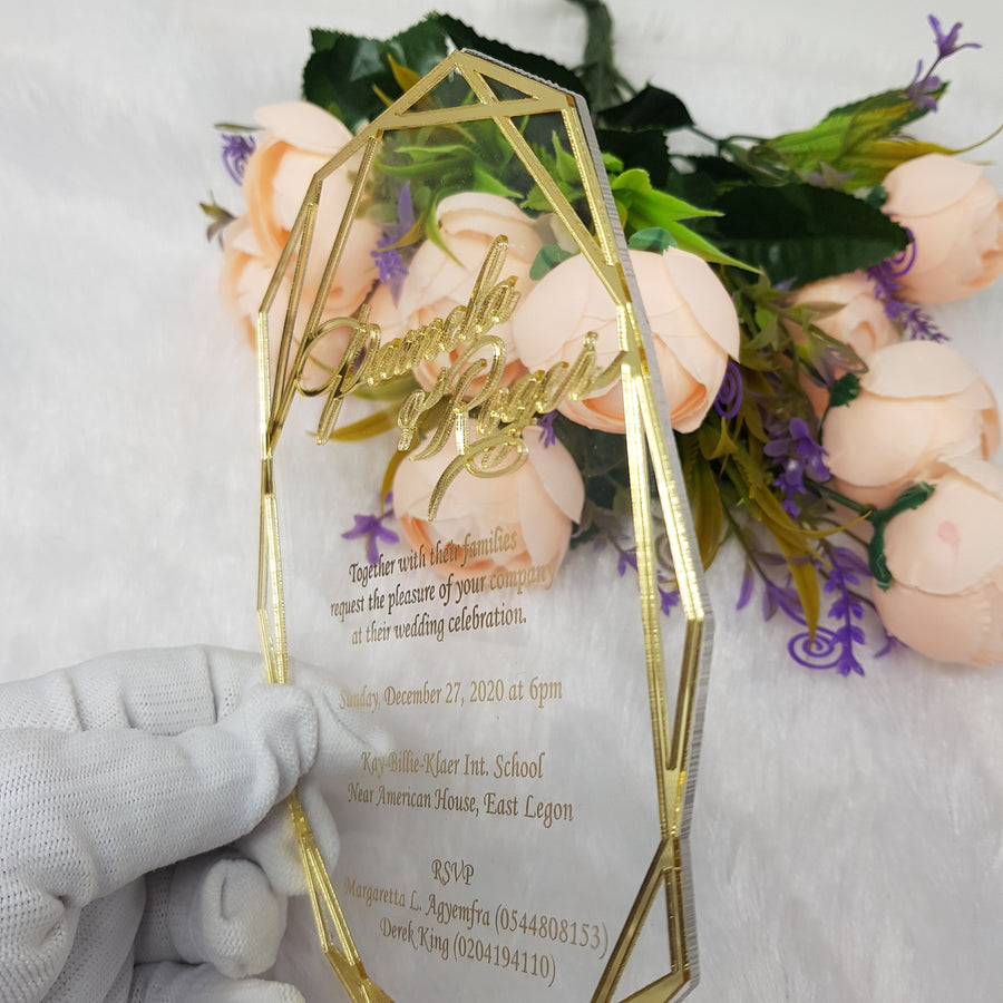 Luxury Geometric Acrylic Wedding Invitation with 3D Gold Frame
