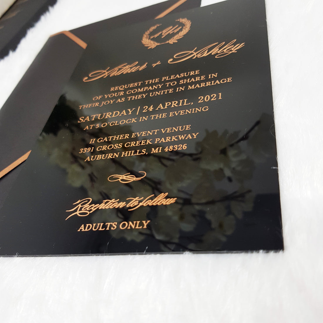 Black & Rose Gold Gorgeous Wedding Invitations with Vellum Wrap and Wax Seal