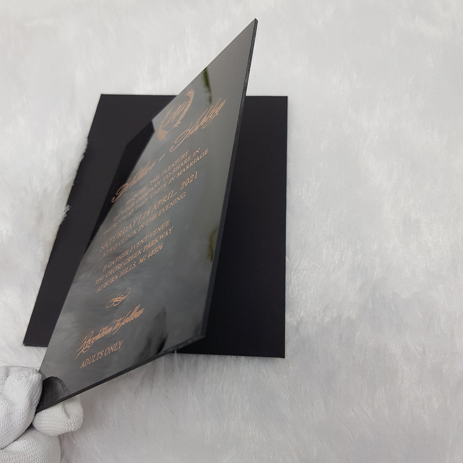 Black & Rose Gold Gorgeous Wedding Invitations with Vellum Wrap and Wax Seal