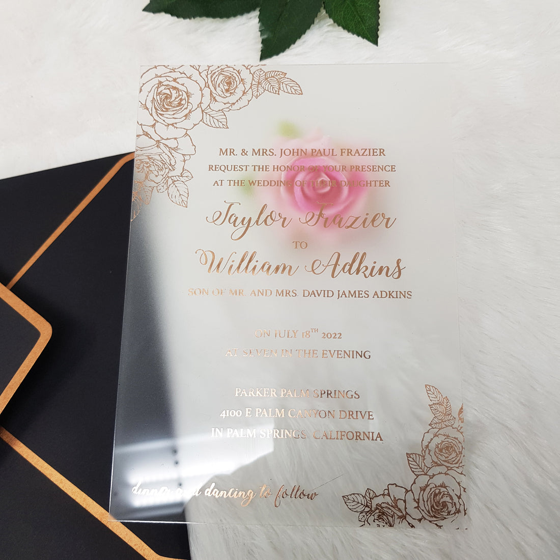 Rose Gold Acrylic Wedding Invitation, Rose Gold Wedding