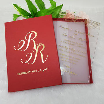 Luxury Boxed Acrylic Wedding Invitation with Real Gold Foil Printing