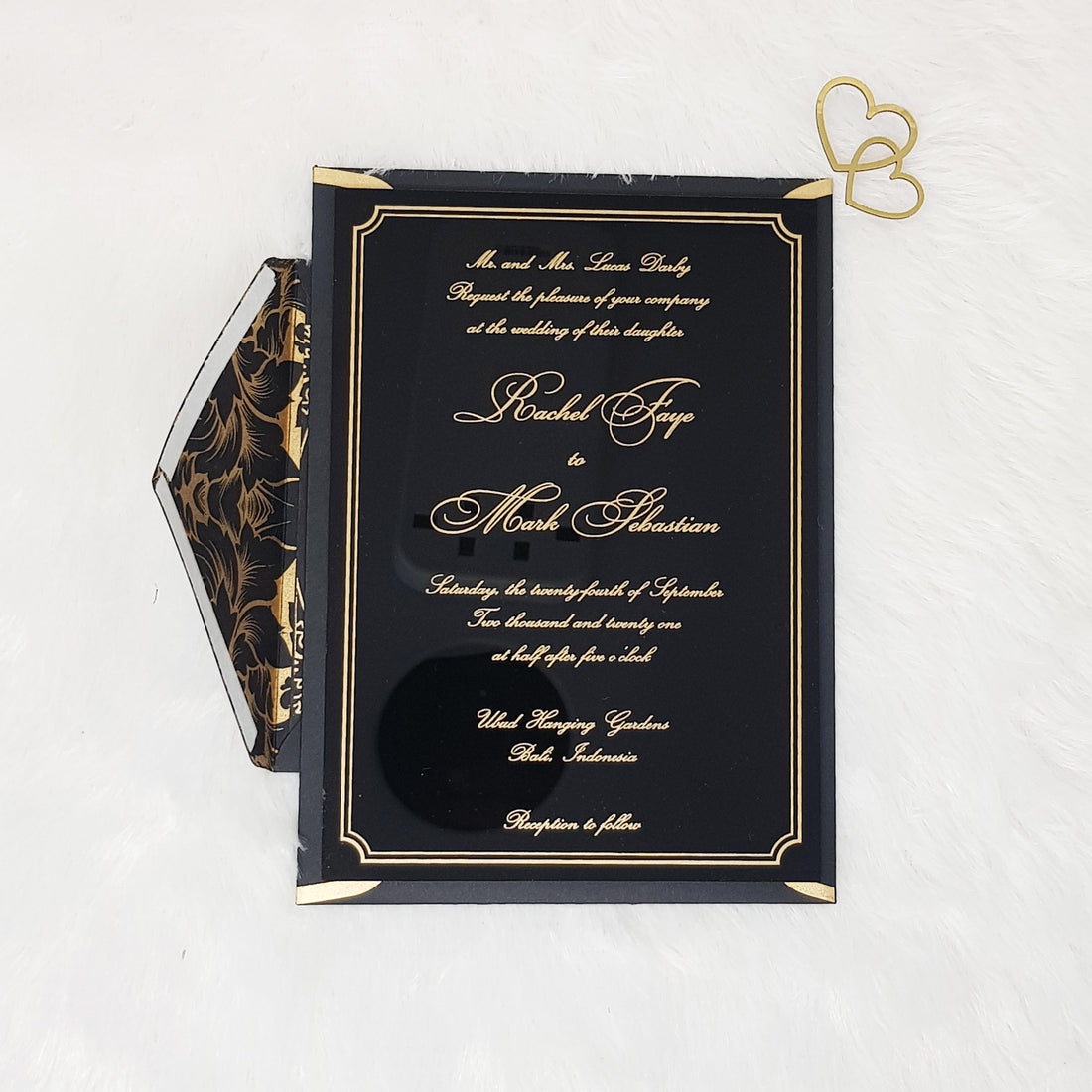 Black & Gold Acrylic Wedding Invitation Card Set With Free Envelope