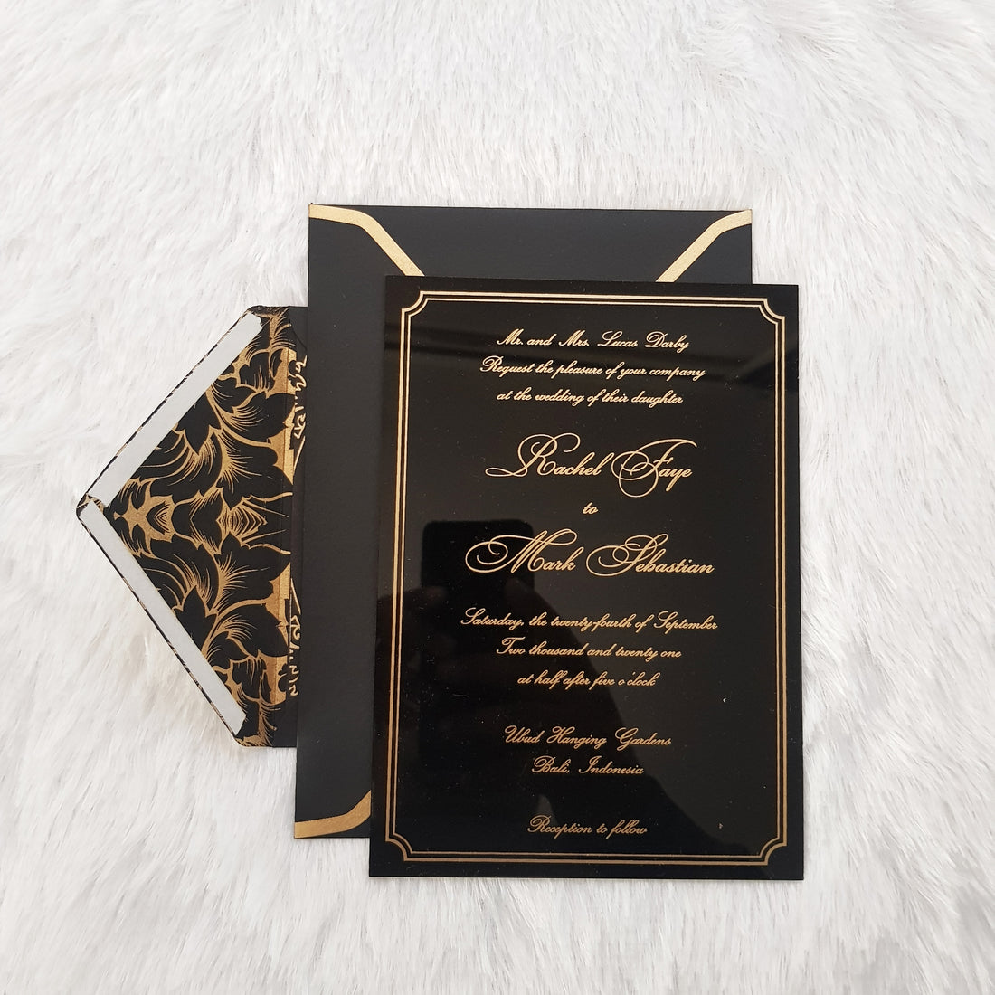 100x Black Frame Wedding Invitation with Gold Border | MyPrintMan