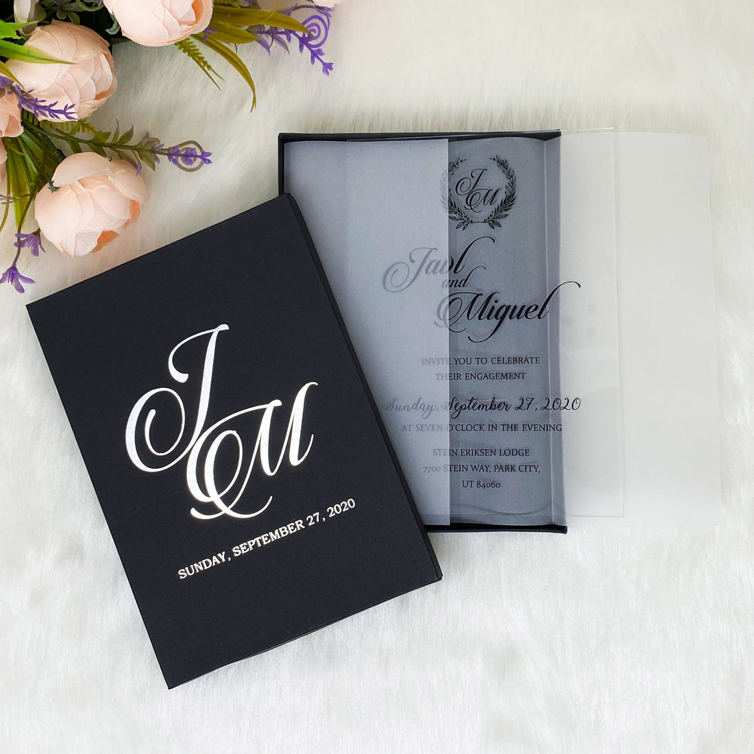 Clear Wedding Invitation with Black Ink Box Wedding Invitation