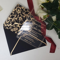 Modern Clear Rigid Wedding Acrylic Invitation with Gold Ink