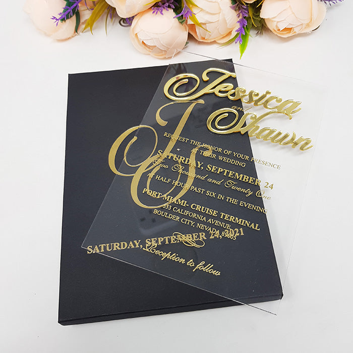 Regal Boxed Custom Acrylic Invitation with 3D Gold Names