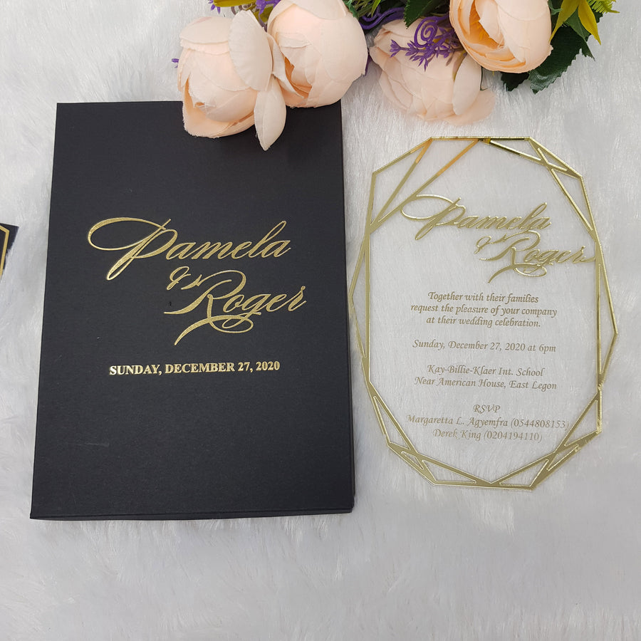 Luxury Geometric Acrylic Wedding Invitation with 3D Gold Frame