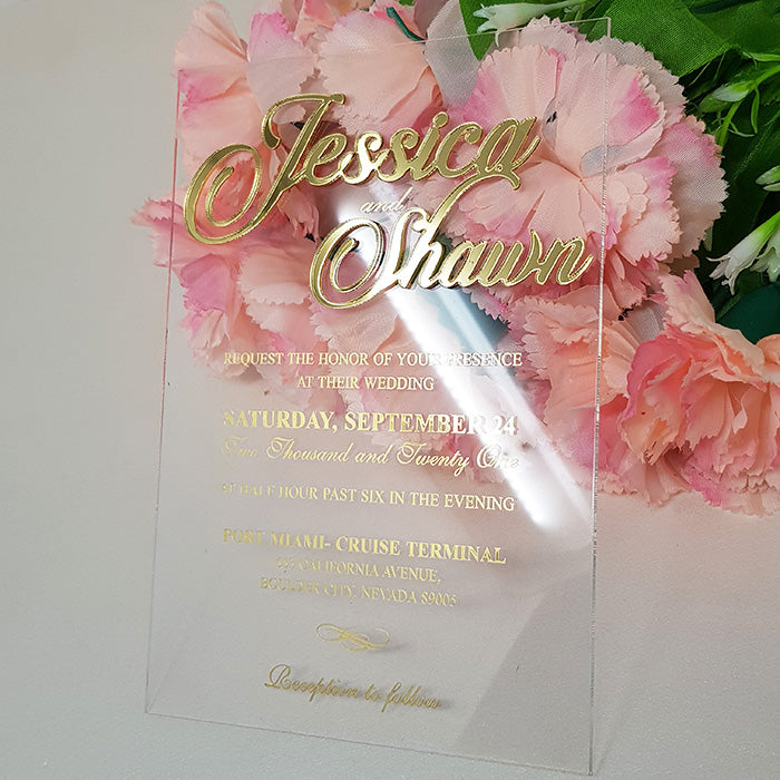 Regal Boxed Custom Acrylic Invitation with 3D Gold Names