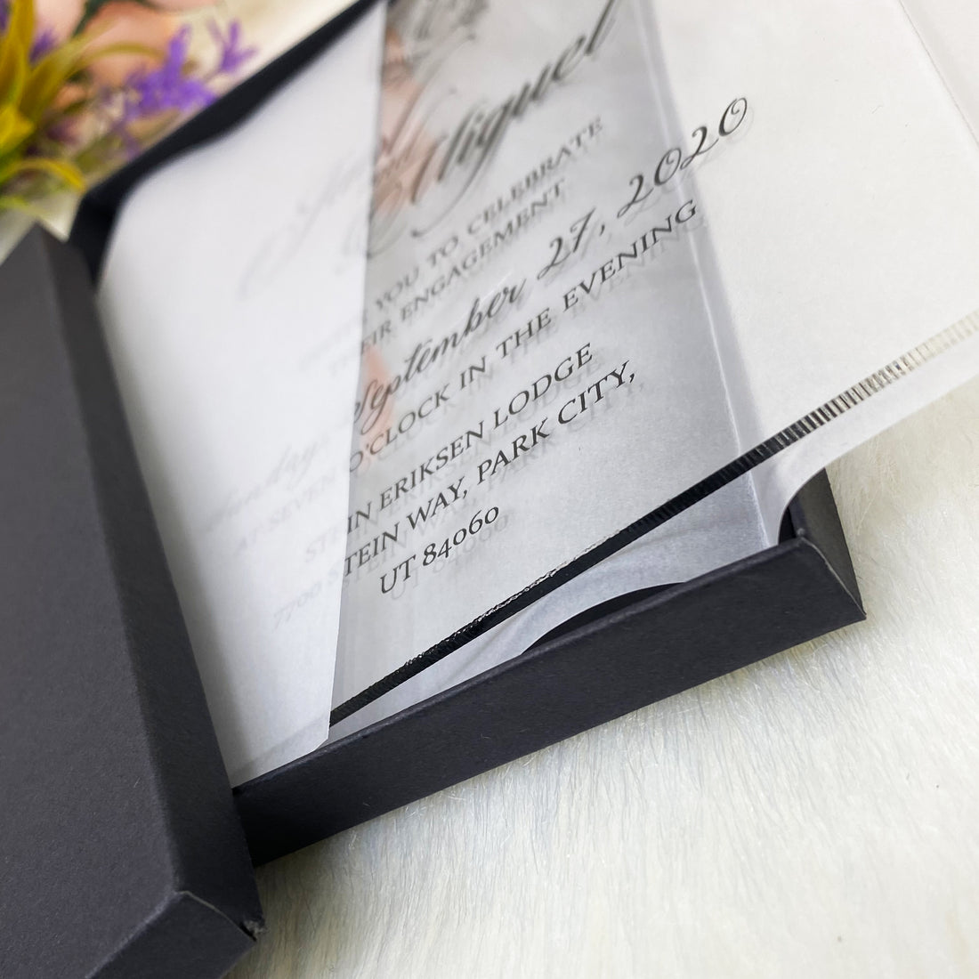 Clear Wedding Invitation with Black Ink Box Wedding Invitation