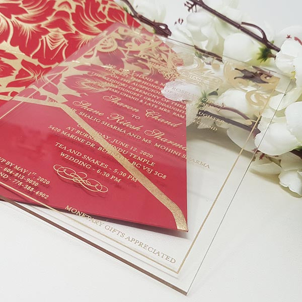 Clear Invitation, Transparent Invitation for Wedding with Gold Print