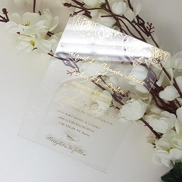 Translucent Acrylic Wedding Invitations Calligraphy Frosted Foil Gold