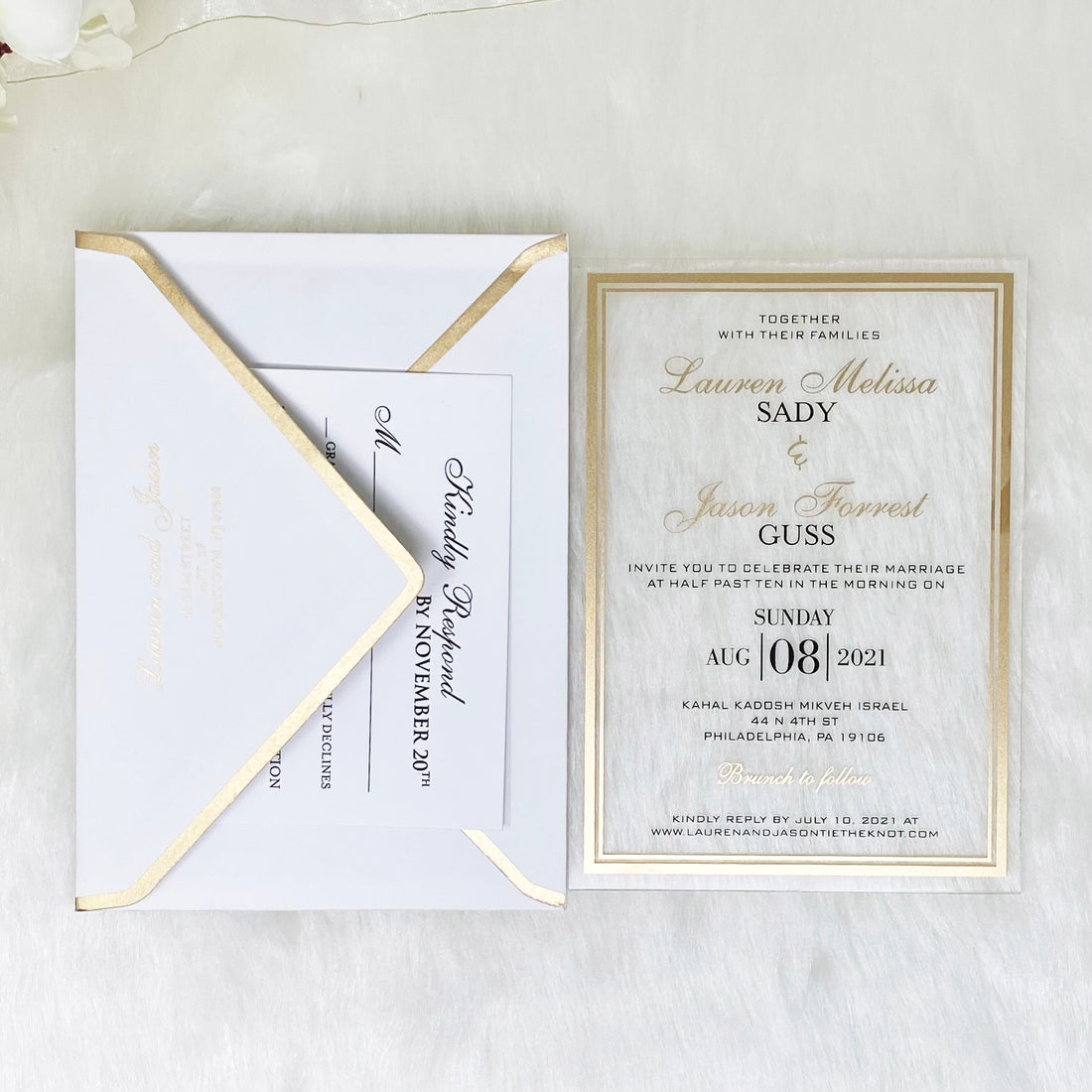 Gold & Black Clear Invitation for Wedding with Golden Borders YWI-7002