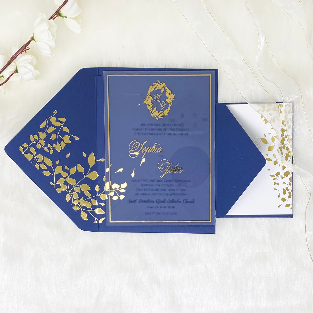 Foil Wedding Invitation Suite Navy Blue Cardstock Splatter Rose Gold Foil,  Silver Foil, Gold Foil A5 A6 