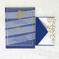 Frosted Invitation with Gold Foil an Navy Writing YWI-7002