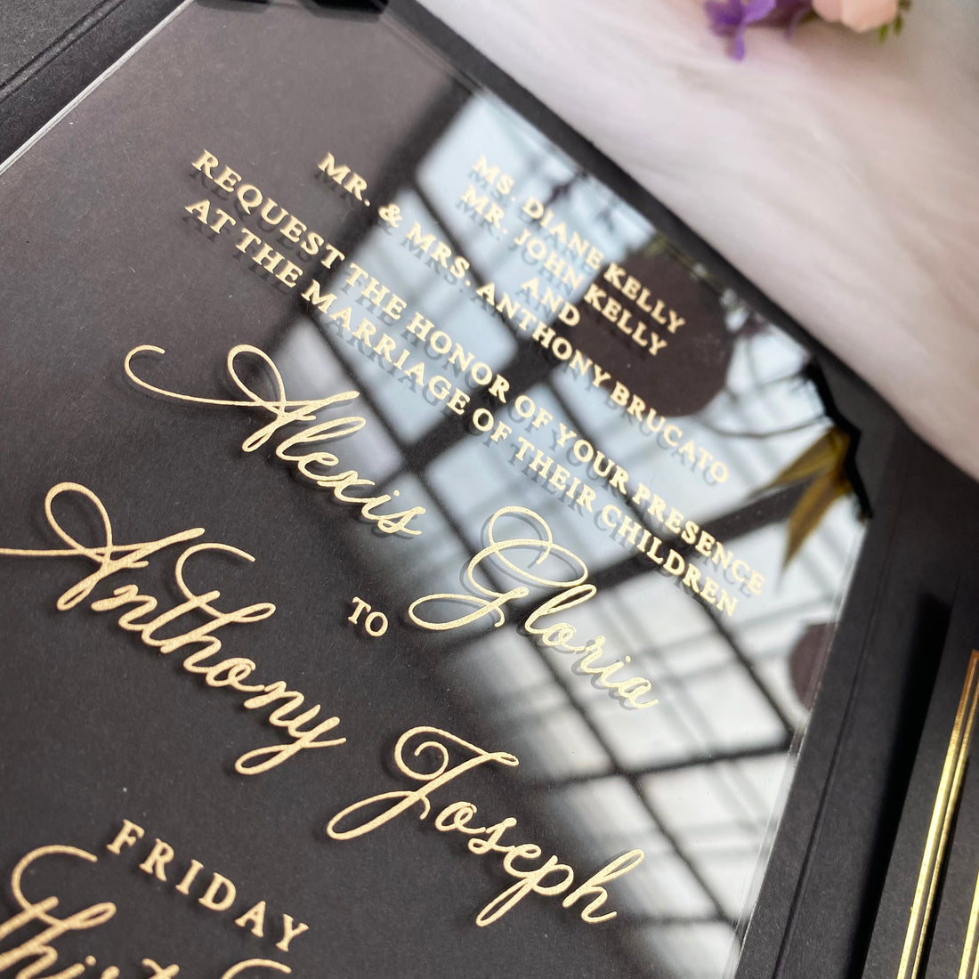 Acrylic Wedding Invitation, Elegant Black Wedding Invitations