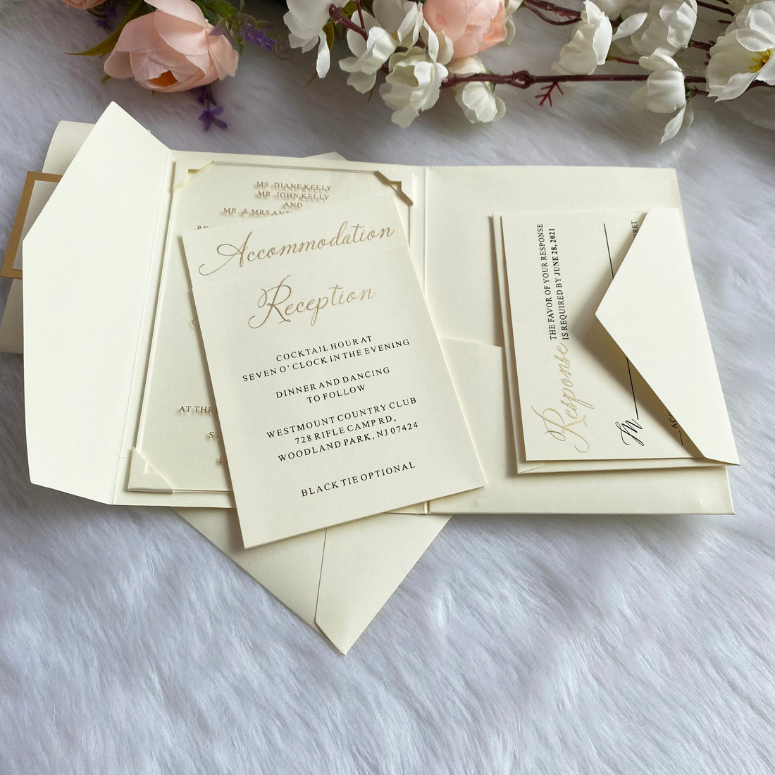 Custom Style Pocket Fold Invitation & Acrylic Wedding Card