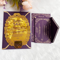 Opaque Love Gold Mirror Invitation with Eggplant Color Envelopes YWI-7009