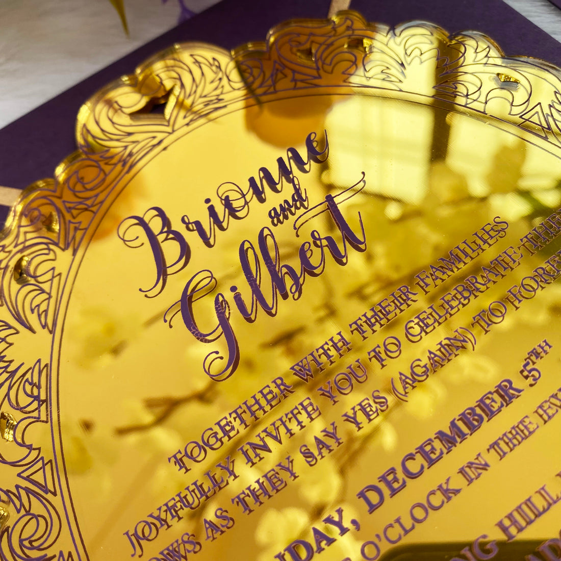 Gold Foil Printed Acrylic Wedding Invitation with Black Envelope, Eleg –  World of Wedding Co.