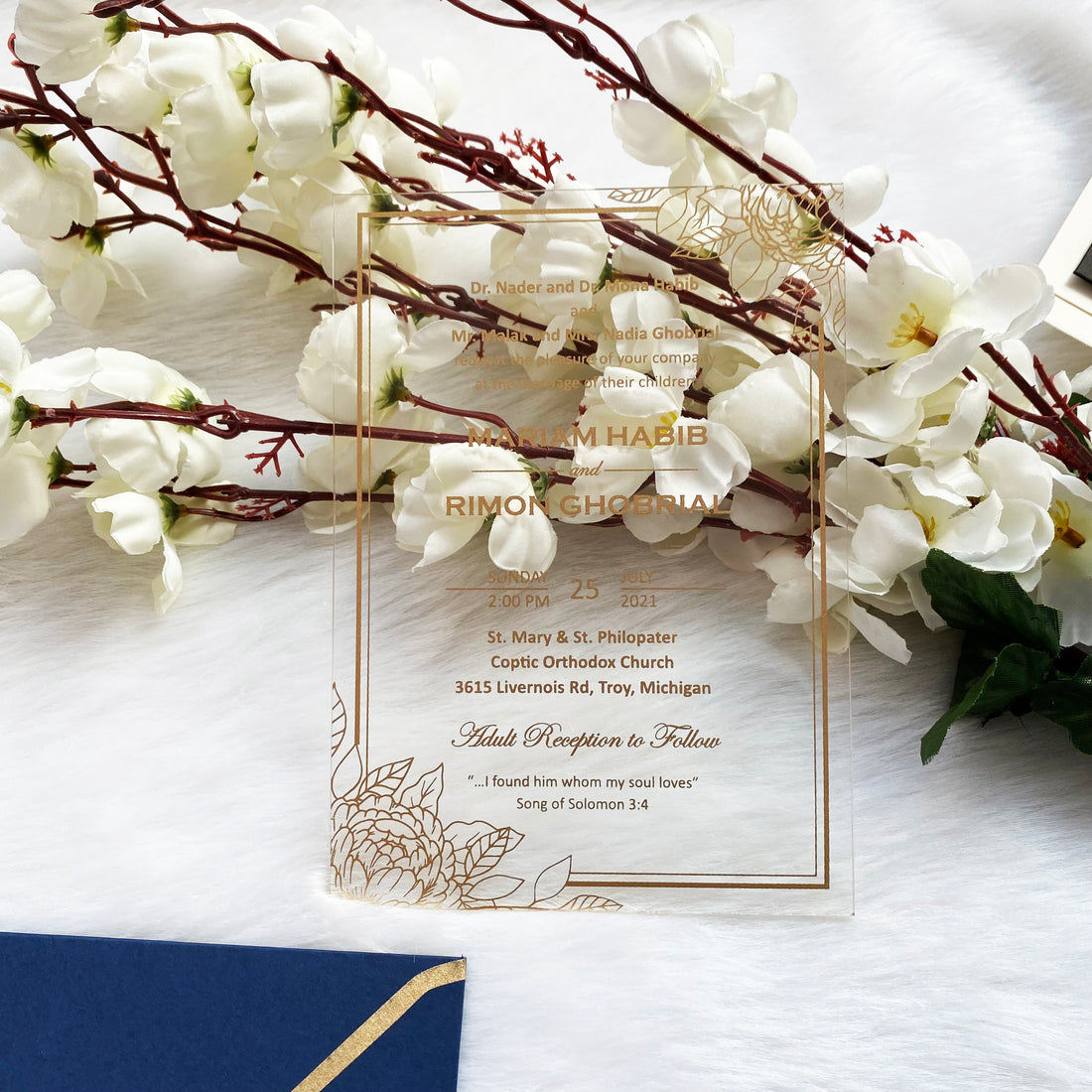 Luxury Vellum Bally Band Invitation | Clear Invite with Gold Ink YWI-7011