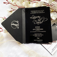 Regal Black Wedding Invitation with Champagne Color Ink YWI-7016