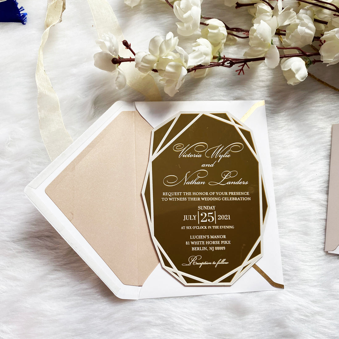 Gold and Navy Mirror Wedding Invitation, Wedding Acrylic Invitations